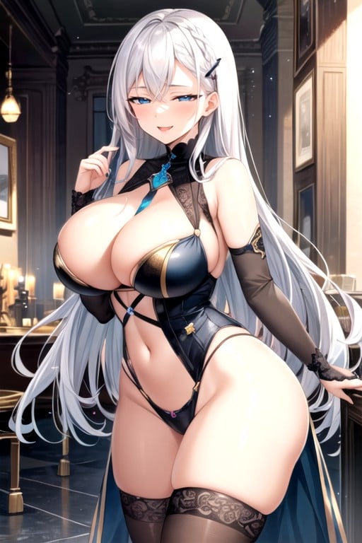 Rounded Ass, White Hair, Blue Eyes Shemale AI Porn