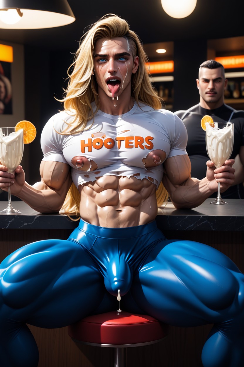 Gigantic Hard Penis, Huge Nipples, Brunette AI Gay Porn