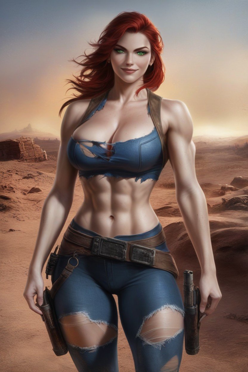 Red Hair Ponytail, Amanecer, WastelandPorno AI