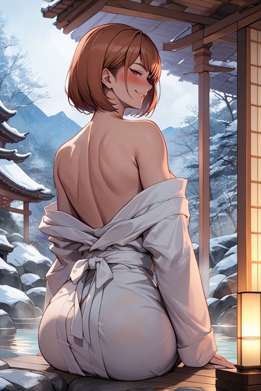 Chie Satonaka, Bathrobe, Mischievous (smiling While Blushing) AI Porn