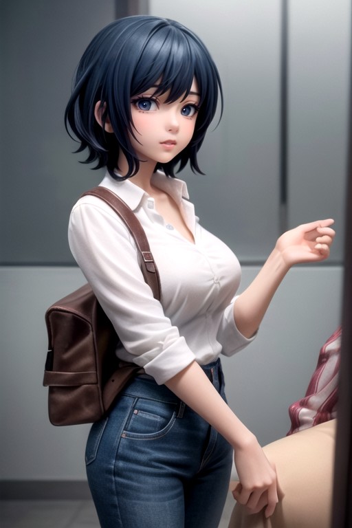 Noir, Cheveux Bleus, Cul MoyenPorno IA Hentai