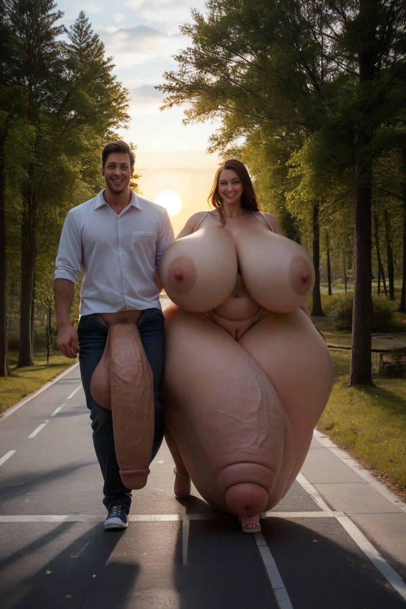 Hyper Tall Power Couple, Smiling Faces, Mans Hyper Gigantic Massive Oversized Cock Literally Touching The FloorAI兽人黄片