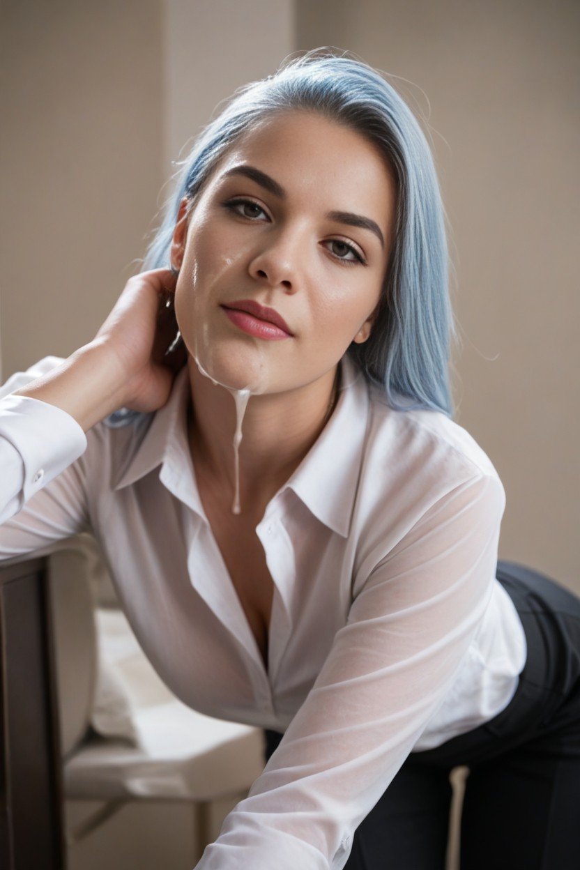 Office Pants, Light Blue Hair, Hungarian AI Porn