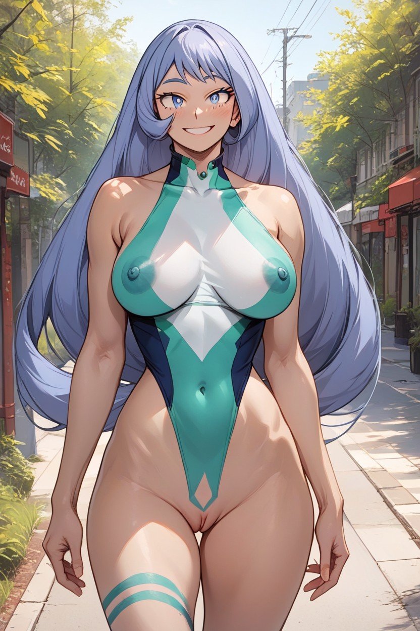 Outdoor Street, Large Breasts, Body Paint Blue Swimsuit Design Nipples And Pussy VisibleAI黃片