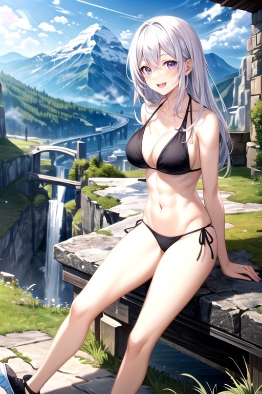 White Hair, Fit, Small Breast AI Porn