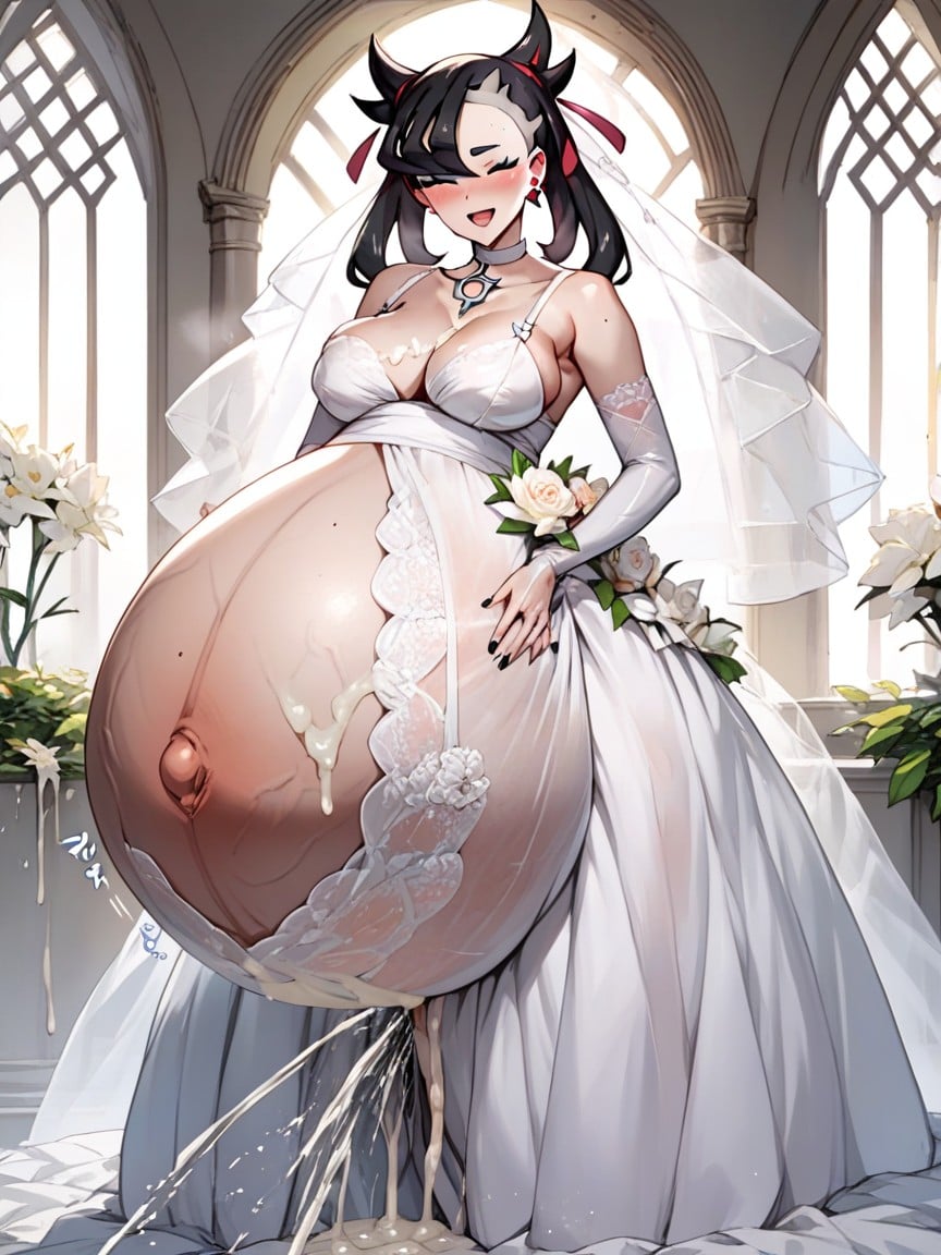 Wide Gigantic Pregnant Belly With Veins, 巨尻, Marnie From PokemonAIポルノ