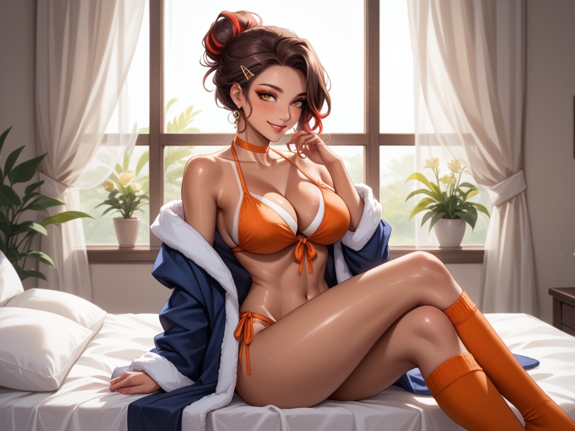 Sitting Down, Wide Shoulders, Light Tan Skin Hentai AI Porn