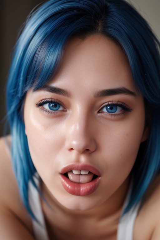 Ahegao, Blue Hair, American Asian AI Porn