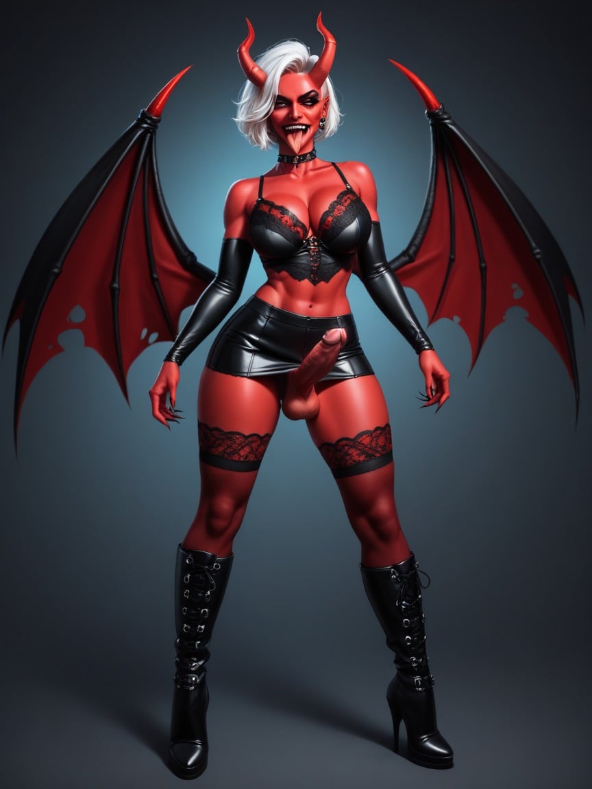Spikes On Cock, Red Skin, Medium Ass Shemale AI Porn