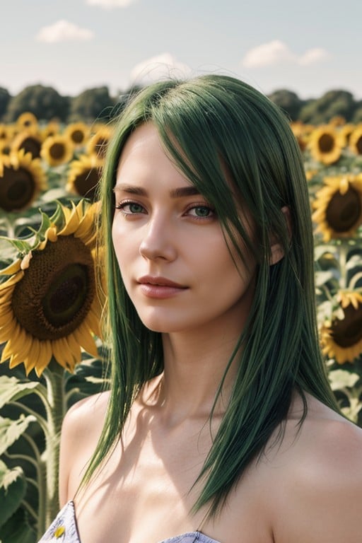 Pov, Green Hair, Sunflower Field Shemale AI Porn