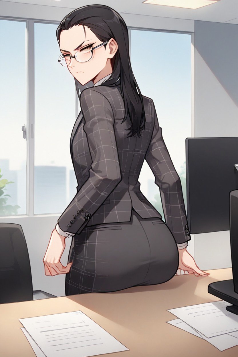 Ultra Detailed, Office Gray Plaid Pants, Annoyed AI Porn