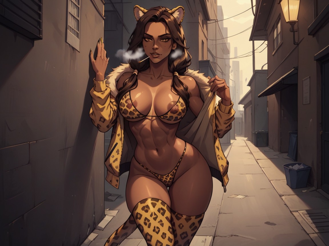 Brown Areola, Small Breast, Wearing Leopard Print Clothes AI Porn