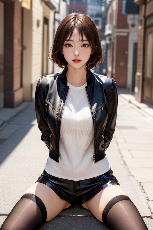 Thigh High Socks, Bobcut, Jacket AI Porn