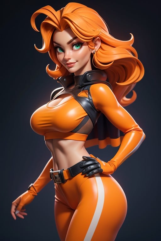 Orange Sport Top With Orange Sleeves, 3d (caricatura), GingerPorno IA