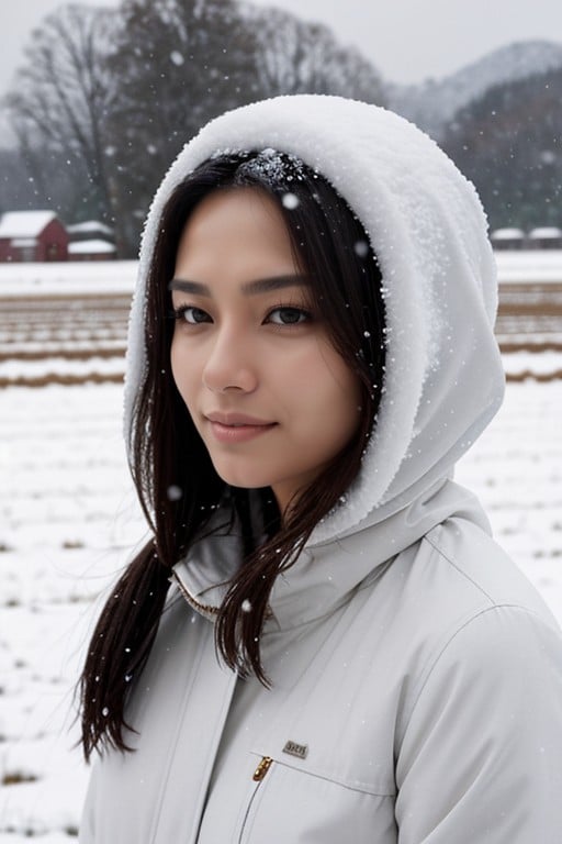 Snowing, Simple Background, Looking At Viewer AI Porn