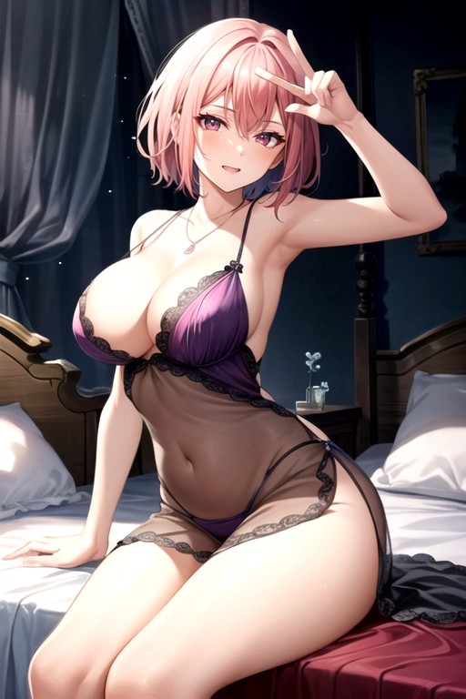 Beautiful Woman In A Purple Nightgown, Coupe Au Carré, 20sPorno IA Hentai