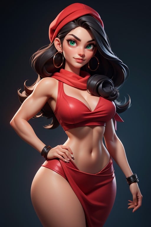 Tight Red Top With No Shoulders, All Red, Elektramarvel ComicsAI黄片