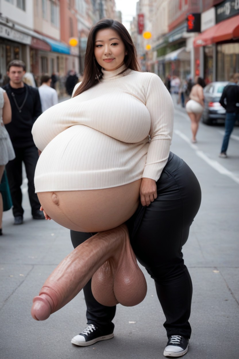 Posing For The Camera, Blurred Background, Giant Woman Shemale AI Porn