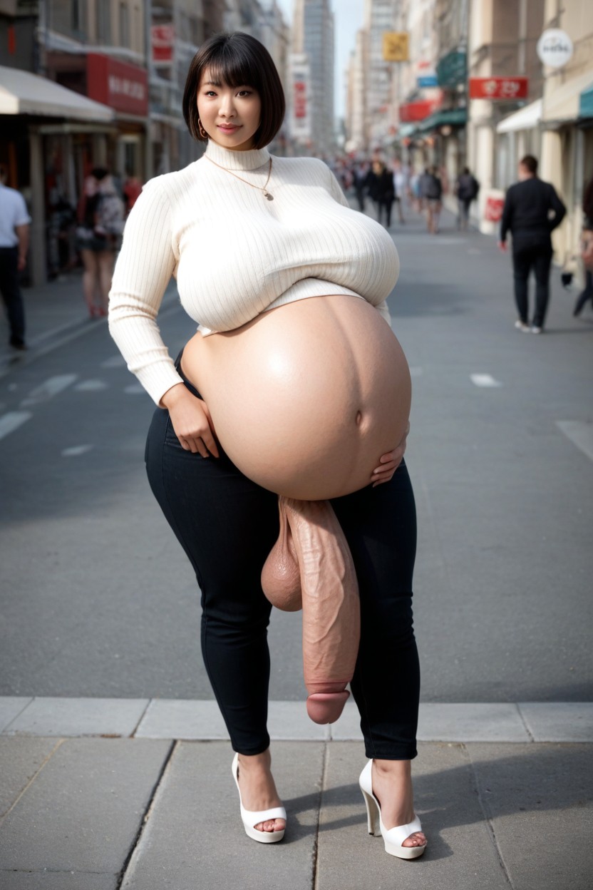 Penis Is Too Big, Pumped Up Girthy Erection, Giant Balls Shemale AI Porn