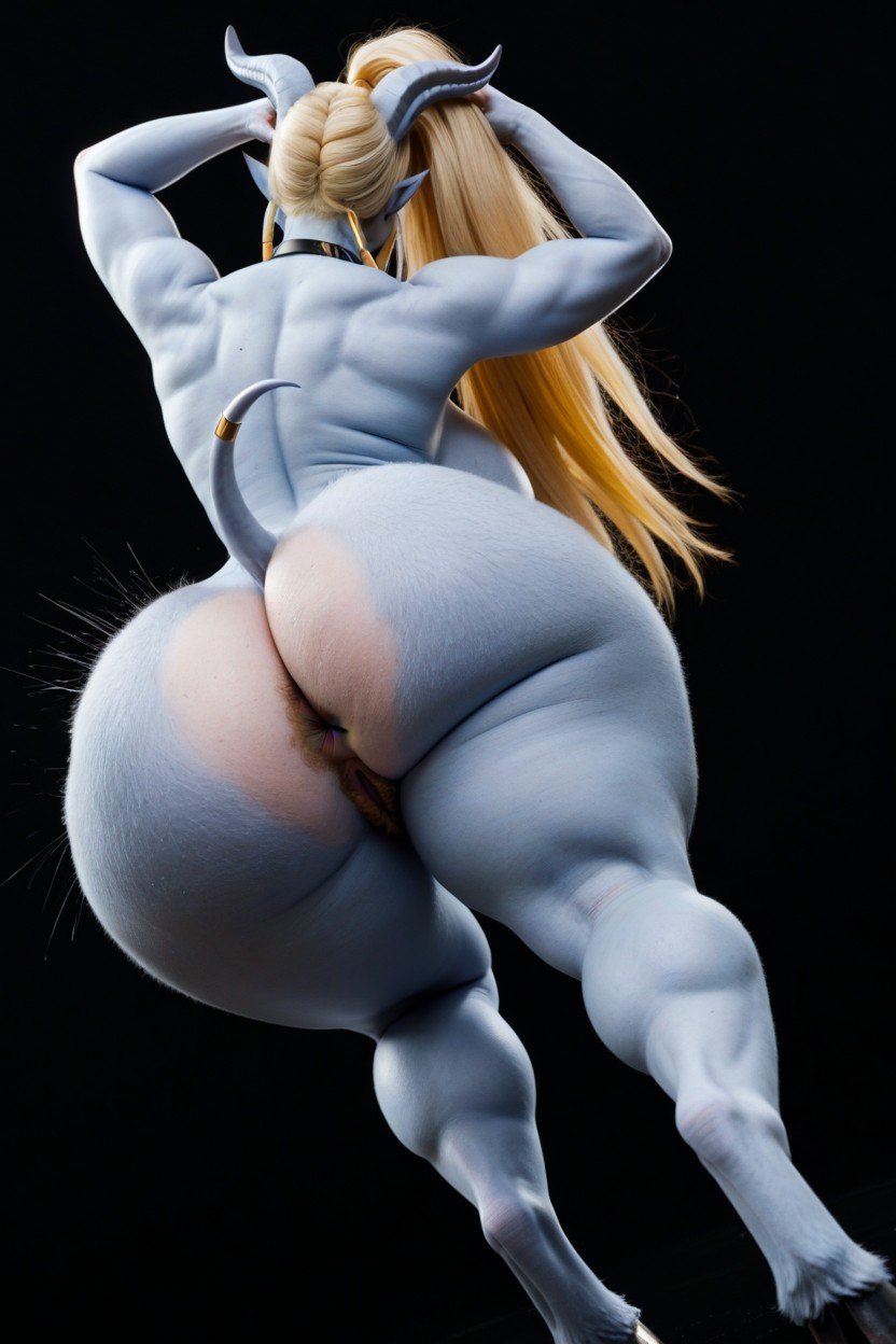 Blonde Fuzzy Body, Hyper Wide Hips, Extremely Long Ponytail Hairstyle Hyper BlondePorno AI