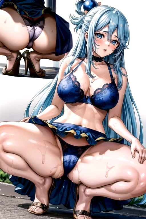 High Angle, Thick Thighs, Manga In Color Pornografia de IA