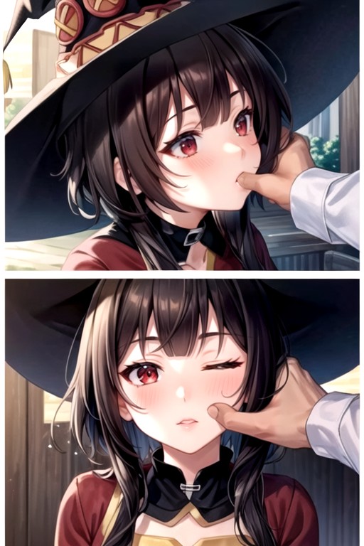 Pechos Pequeños, Besar (1 Niño, 1 Niña), Megumin (isekai Quartet)Porno AI