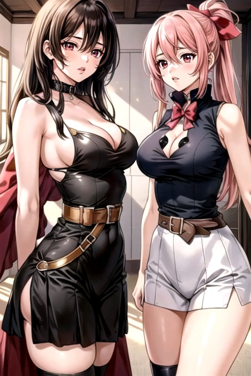 Mangas, A Black Jumpsuit With Puffed Shoulders That Leaves Cleavage, And Brown BootsPorno IA Hentai