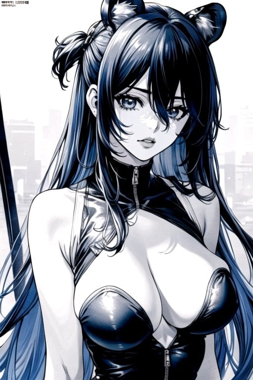 Black & White Manga, Cleavage, Modeling AI Porn