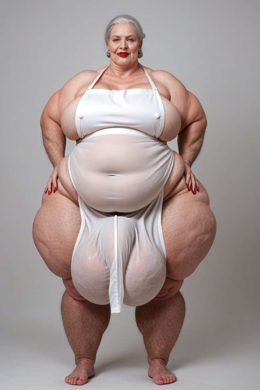 Huge Really Hairy Saggy Balls Obese, Plump Lips Red Lipstick, Standing Shemale AI Porn