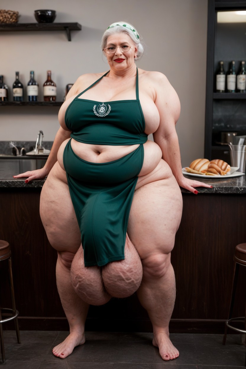 Standing, Gigantic Saggy Breast, Hyper Pubic Hair Shemale AI Porn