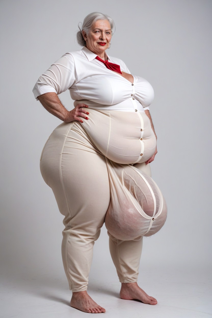 Giant Tall Futanari, Pale Skin, Gigantic Bulge Through Clothing Shemale AI Porn