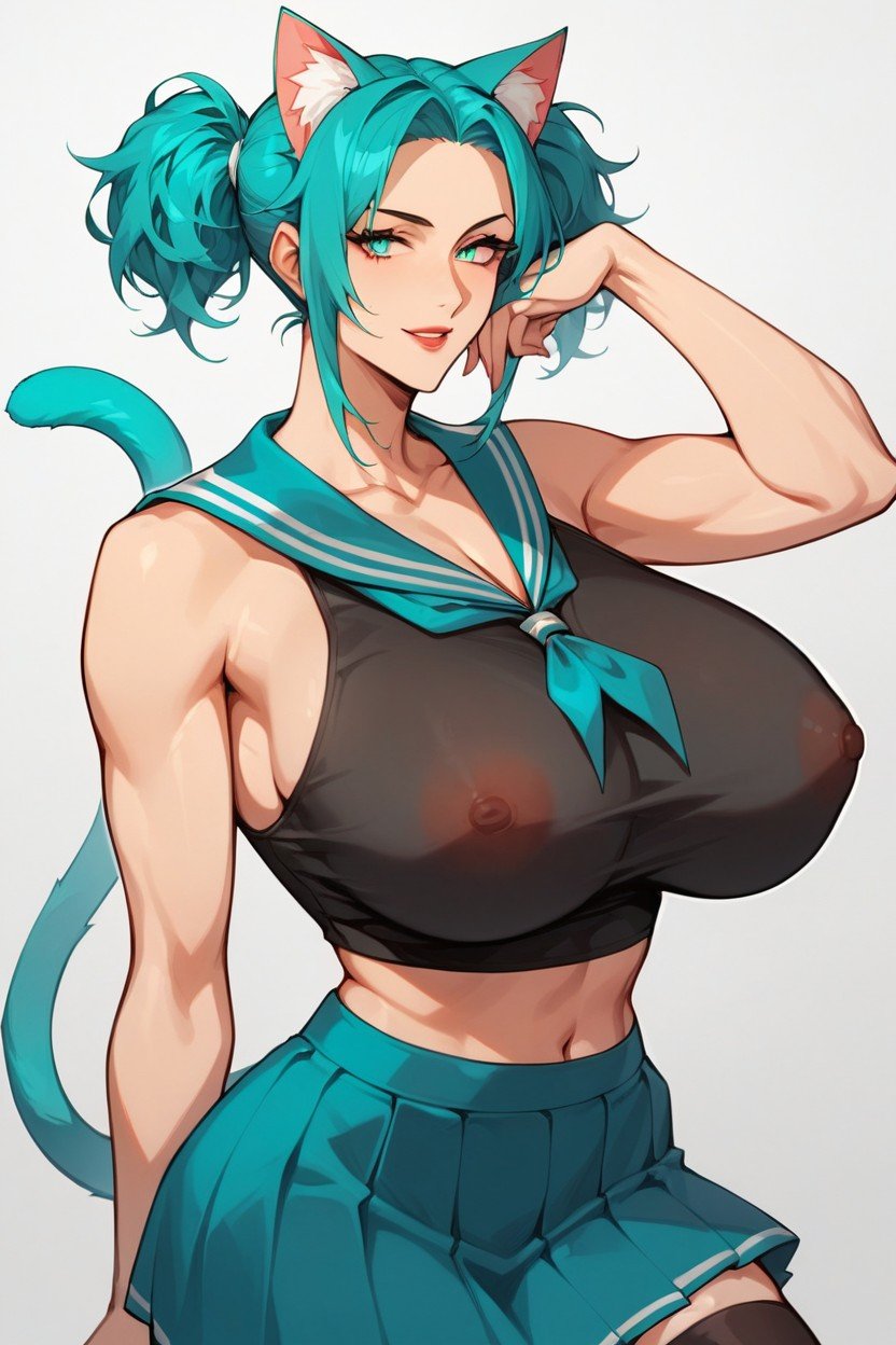 精靈短髮, Turquoise Cat Tail, Big ThighsAI黃漫