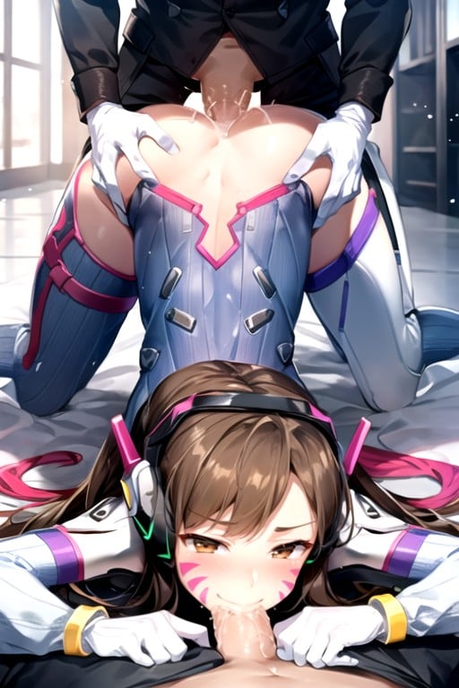 Maliciosa (sorrindo Enquanto Ruborizada), 3p, D'va (overwatch) Travesti IA Pornô