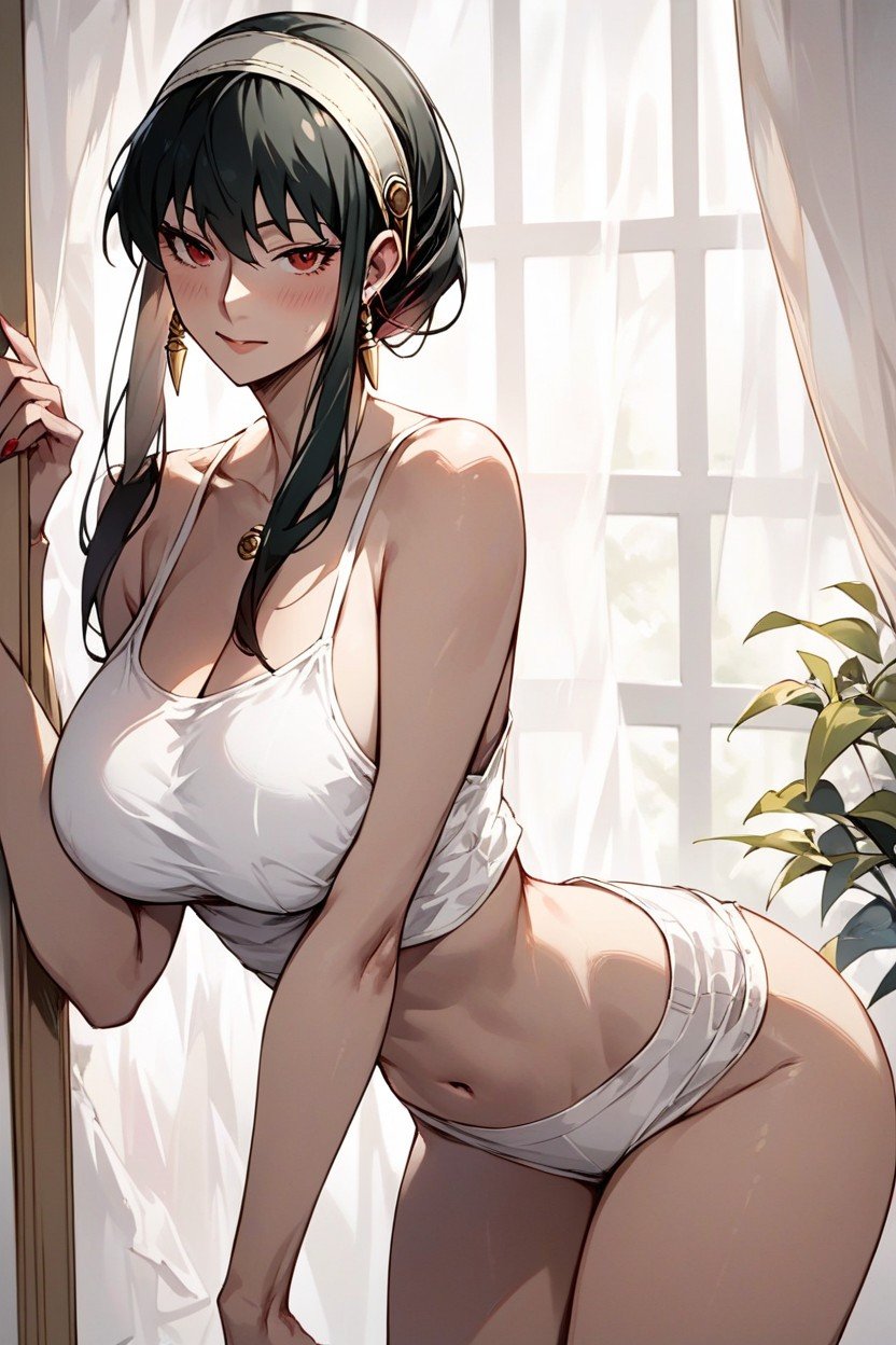 Anime Style, Yor Briarspy X Familyin A White Tank Top, Ombligo Al DescubiertoPorno AI Hentai