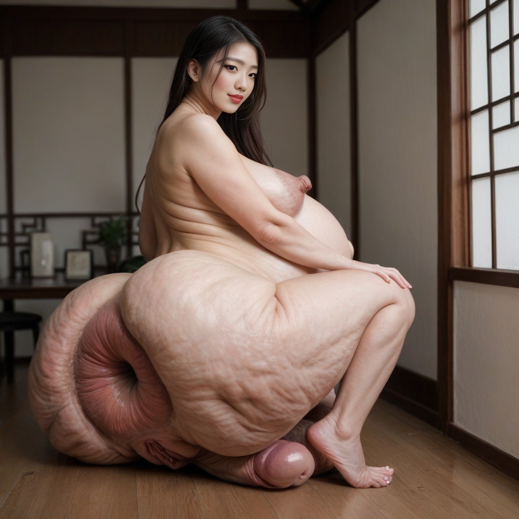 Futanari Cock Grows Whole Body, Hyper Protruding Pussy, Bulging Anus Shemale AI Porn