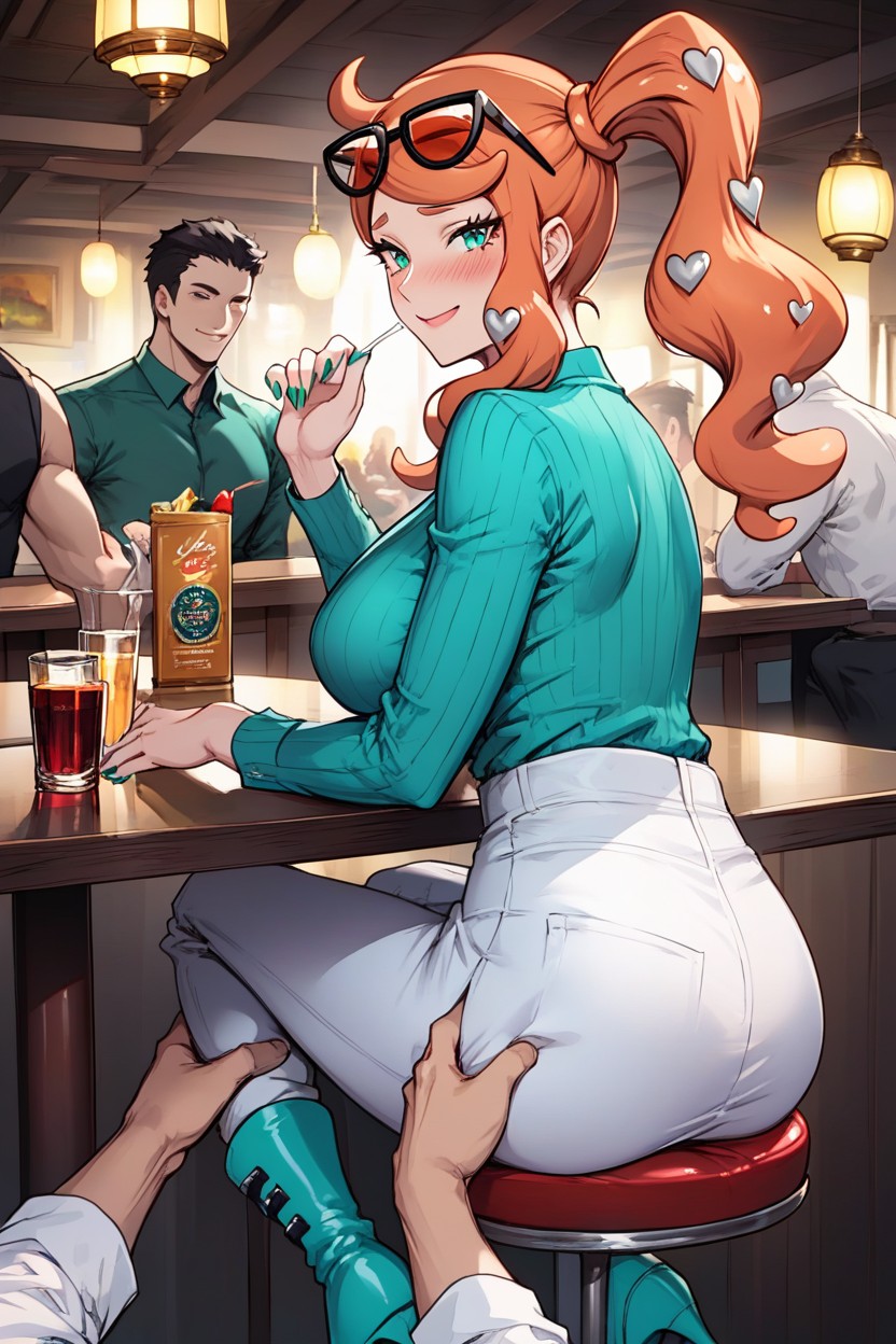 Long Sleeves, Breast Grope, Drinks In Front Of Them Hentai AI Porn