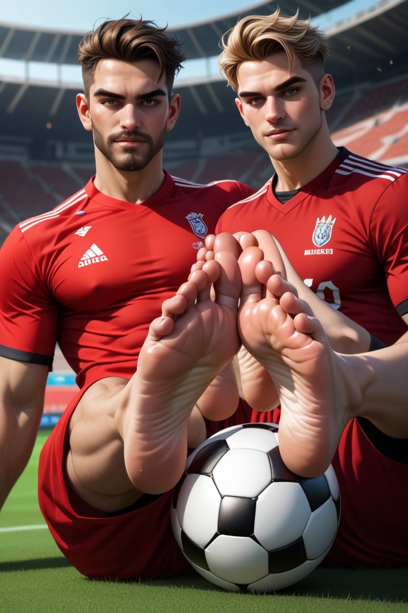 Huge Feet, 2 People, Red Soccer Jersey AI Gay Porn