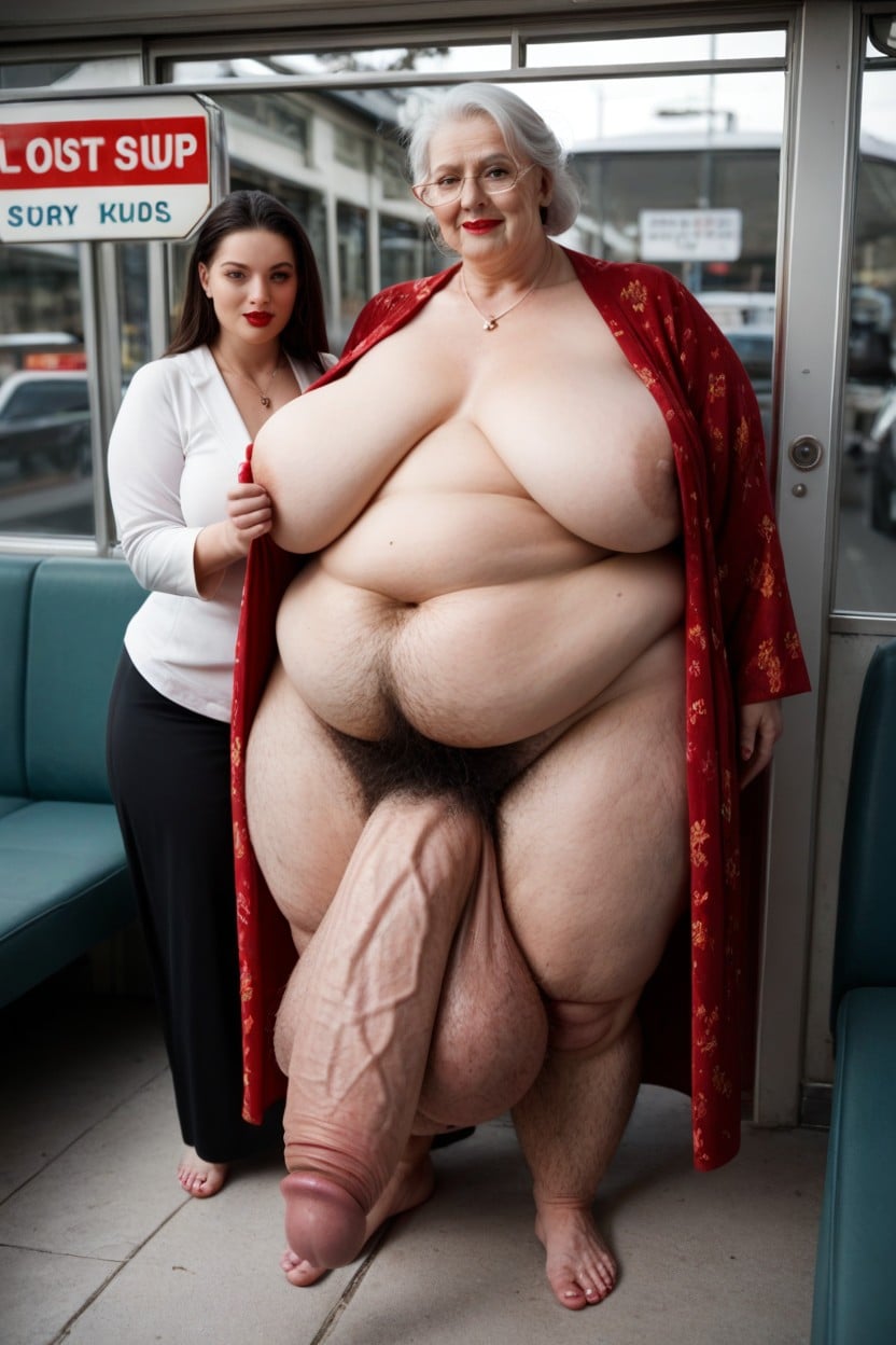 Bus Stop, Gigantic Bulge, Satan Floral Robe Shemale AI Porn