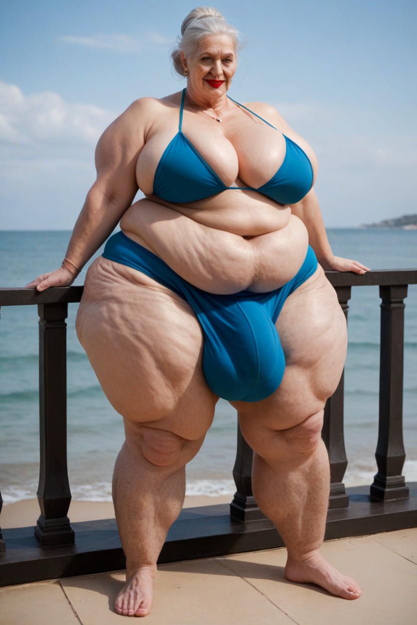 Huge Bulge Under Clothing, Balcony, Standing On Condo Balcony At Beach Shemale AI Porn