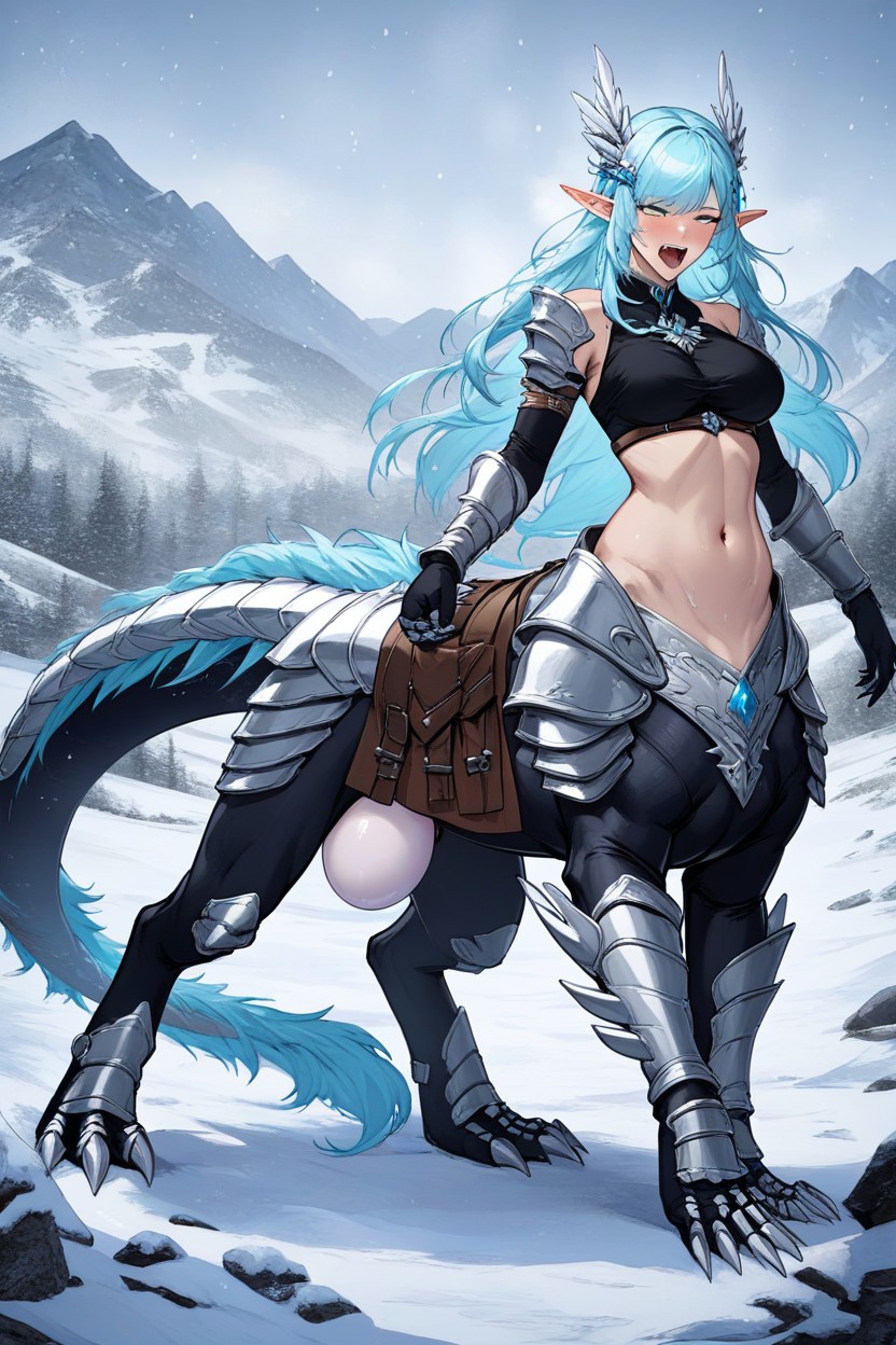Long Length, Puffy Cloacadragontaur Body, Dragontaur Furry AI Porn