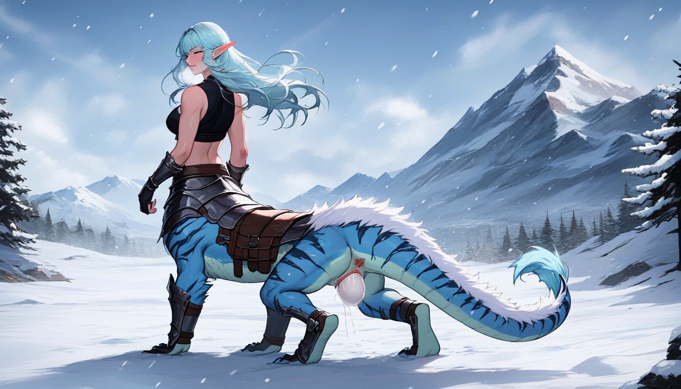 Pale Skinhuman Torso, Gaped Holes, Laying Down Furry AI Porn