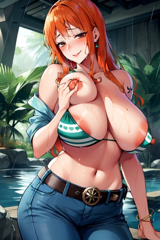 Desabotoado, Maliciosa (sorrindo Enquanto Ruborizada), Nami (one Piece) Pornografia de IA