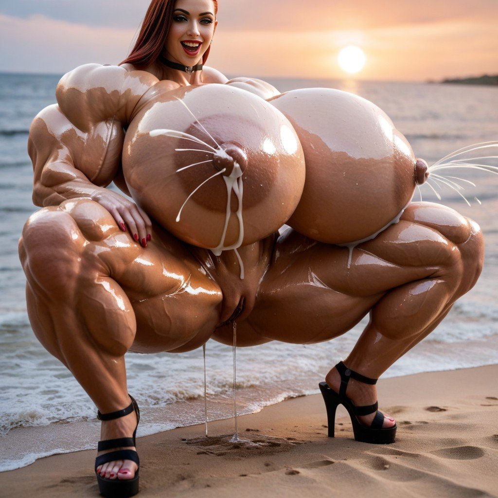 Striking Beauty Sexy Sultry Feminine Face, Extreme Ultra Striated Gigantic Full Ripped Hyper Massive Muscle, Well Massive Pump Up Gigantic Enormous Saggy Perfect Round Tits VixenPorno IA de transexuales