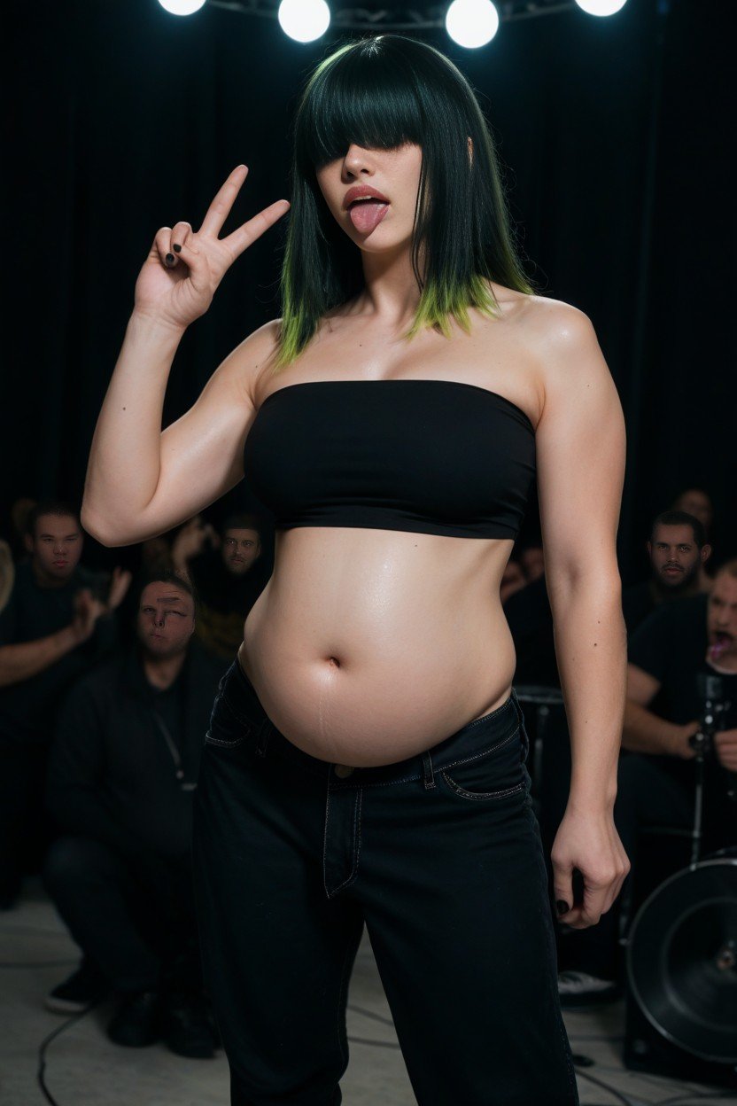 Black Tube Top, Tongue Out, Huge Bulge Shemale AI Porn