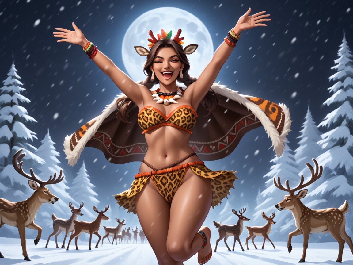 Many Deer Around, Nighttime, Narrow Sloped Shoulder Hentai AI Porn