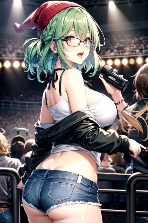 Ripped Clothes, Pale Skin, Black And Green Hair Hentai IA pornografia