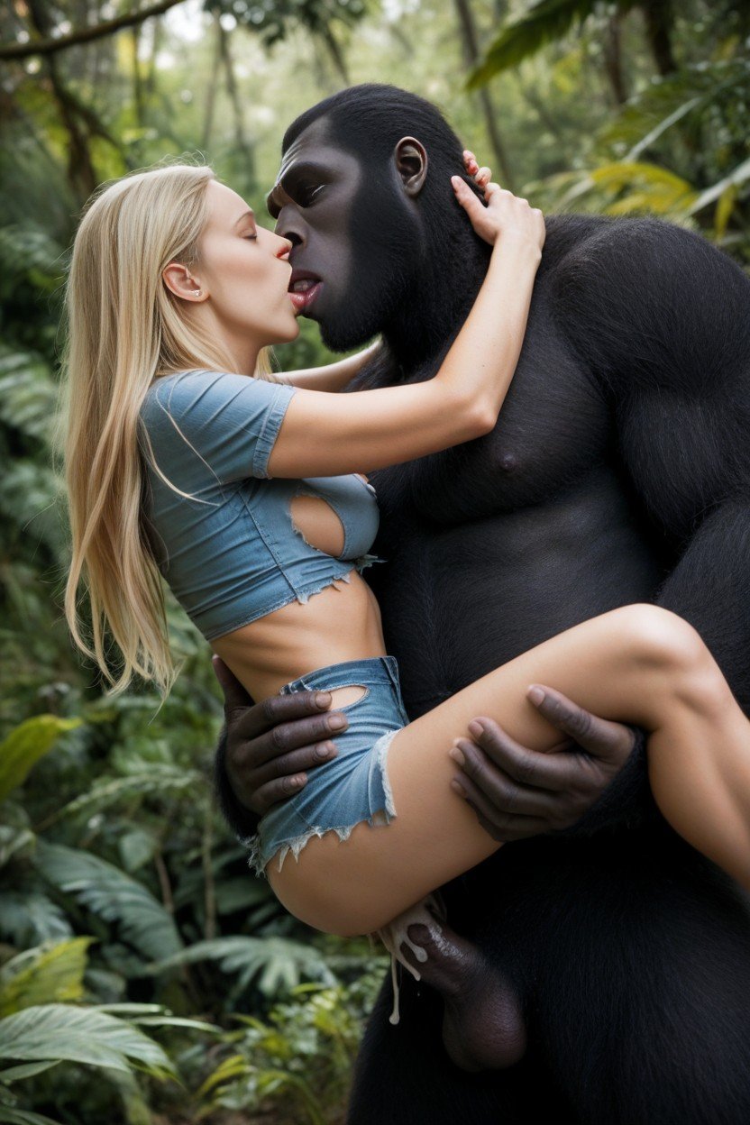 Gorilla Is Much Taller, Gorilla, French Kissing Travesti IA Pornô