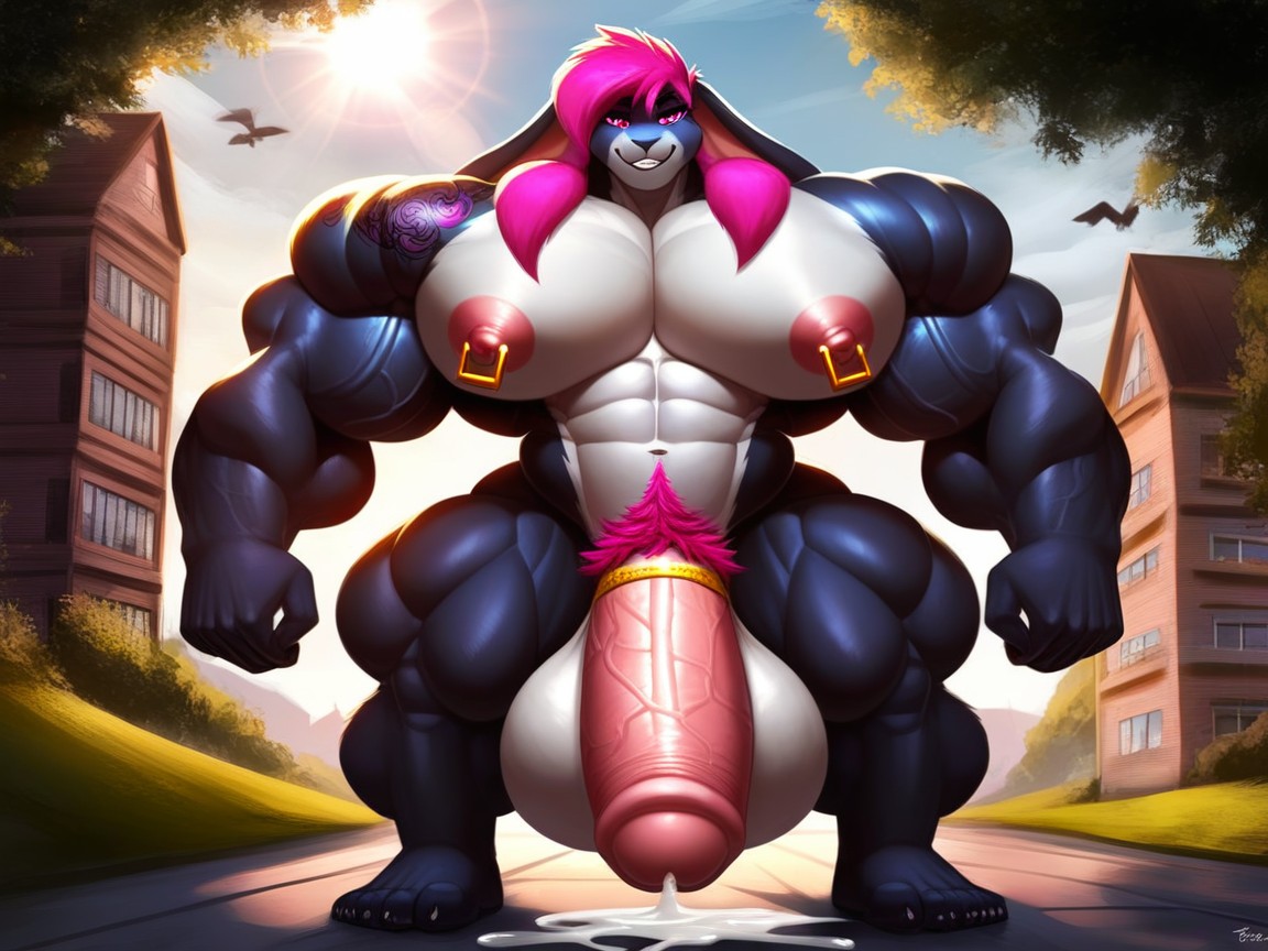 Outdoors, Bunny, Extremely Muscular Furry AI Porn