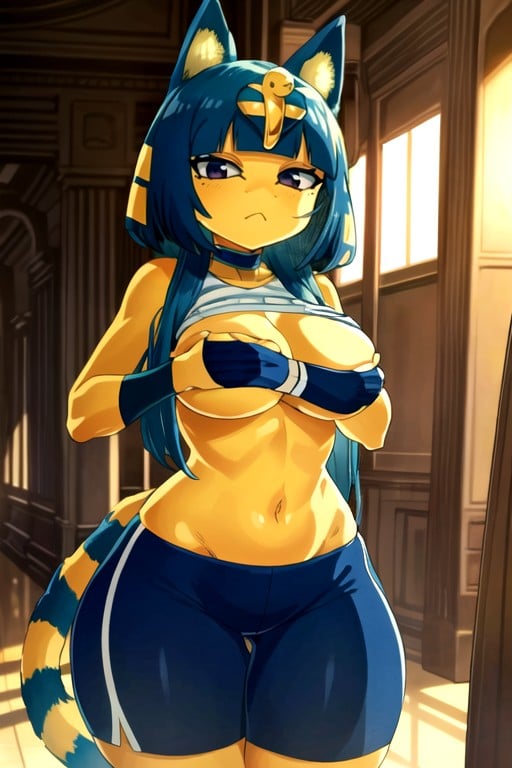 Sporty Shorts, Ankha (animal Crossing), Detailed Screencap Hentai AI Porn