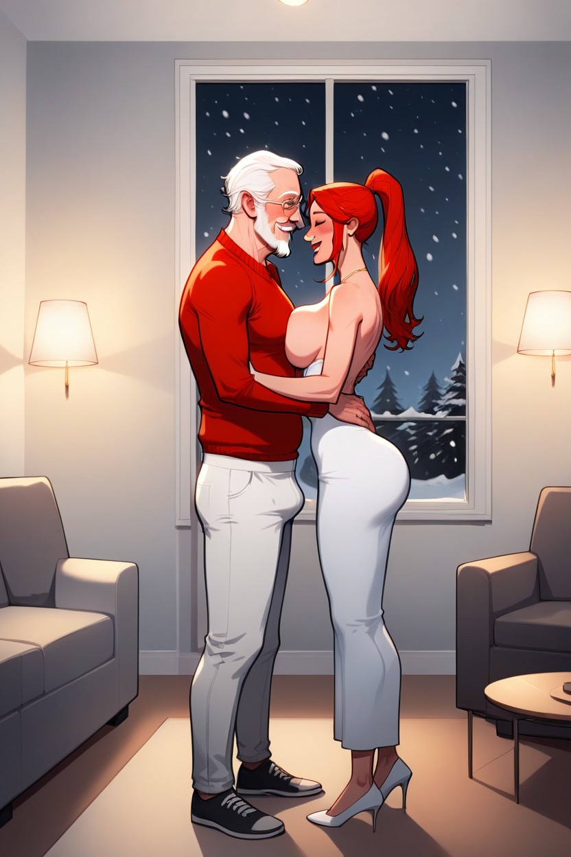 Night, White Hair Old Man, Full Body AI Porn